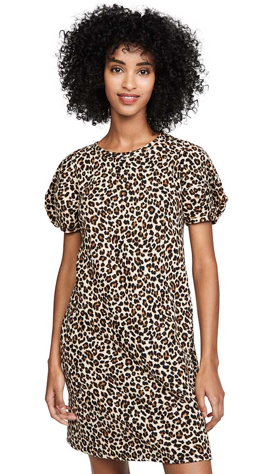 Velvet Jolene Dress Pockets puff sleeve leopard print dresses