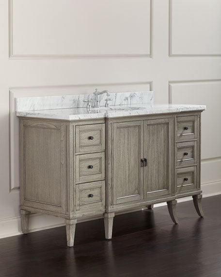 Ambella Danbury Marble-Top Vanity Chest Gray Mahogany Statuario marble top horchow sale