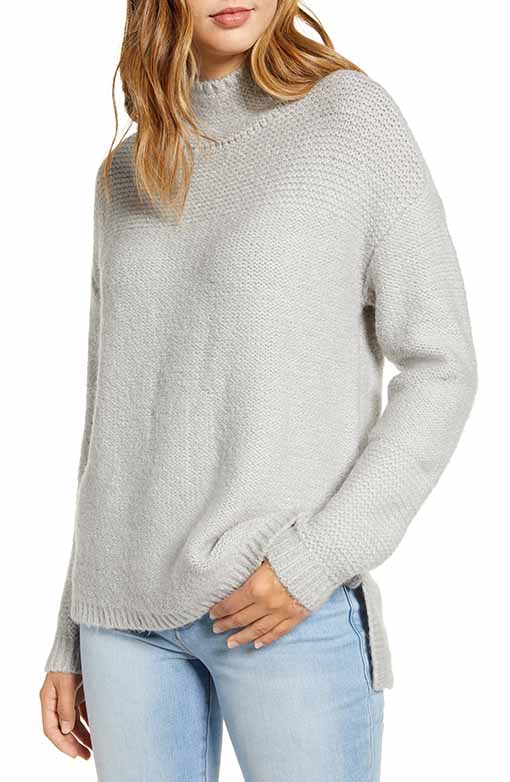 CASLON Mock Neck High Low Sweater Grey Light Heather fall winter sweaters women