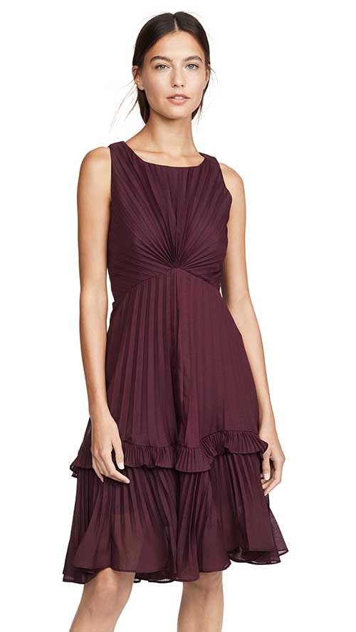 HALSTON Flounce Detail Pleated Dress Syrah fall dresses women