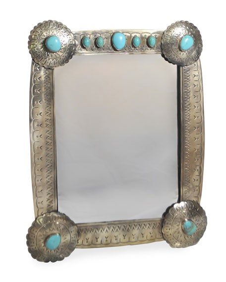 J. Alexander Rustic Silver Stamped Mirror with Turquoise Trim horchow sale