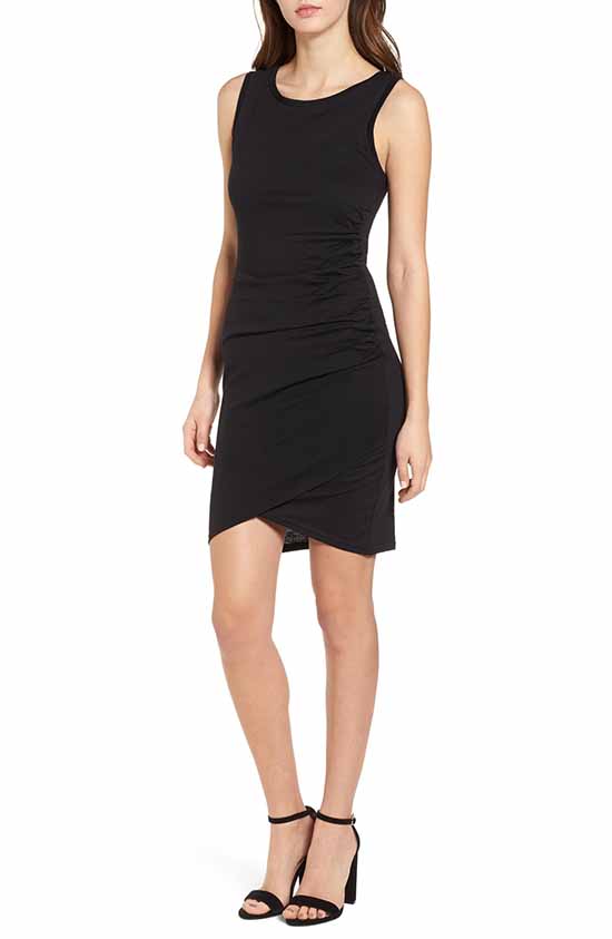 LEITH Ruched Body-Con Tank Dress Black fall dresses sleeveless
