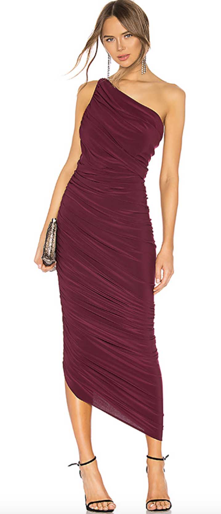 Norma Kamali Diana One Shoulder Gown Plum fall dresses wedding guest