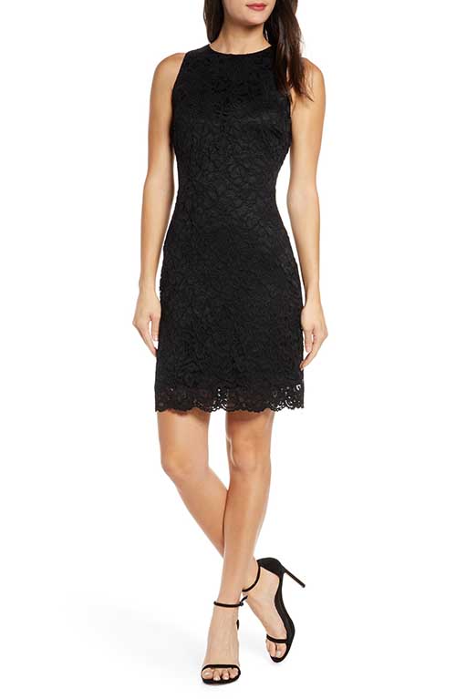 SAM EDELMAN Bow Back Lace Sheath Dress Black fall dresses wedding season floral