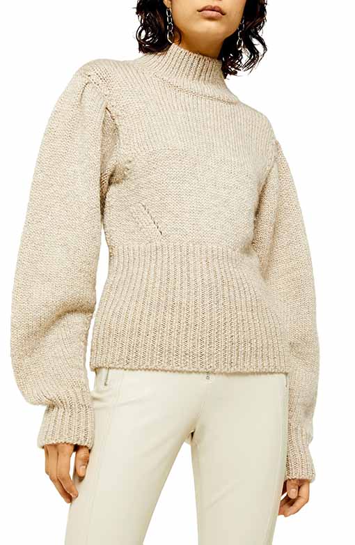 TOPSHOP Banana Sleeve Funnel Neck Sweater Beige fall sweaters winter