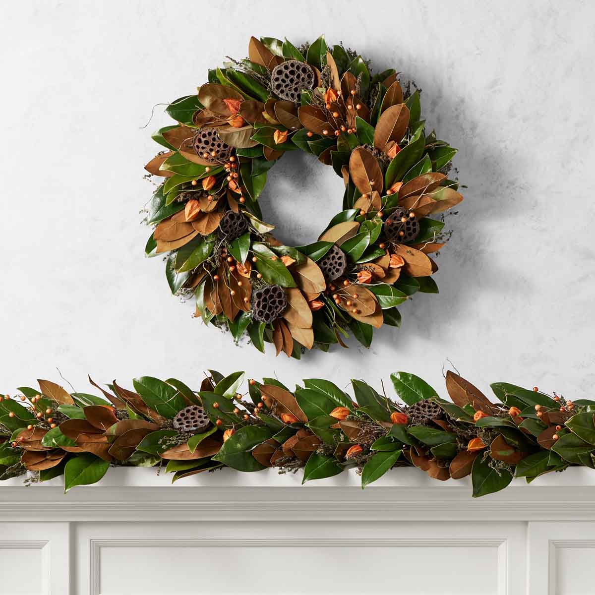 Williams Sonoma Magnolia Lantern Live Wreath & Garland best fall garlands