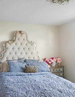 Lifestyle expert, journalist and blogger, Candace Rose Anderson of the blog Candie Anderson has the scoop on the best gray bedding for fall and winter including her textured piazza quilt in charcoal! She dished on how she adorned her glam upholstered bed, bedding, Moroccan wedding blanket inspired pillows and leopard print pillow.