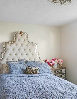 Lifestyle expert, journalist and blogger, Candace Rose Anderson of the blog Candie Anderson has the scoop on the best gray bedding for fall and winter including her textured piazza quilt in charcoal! She dished on how she adorned her glam upholstered bed, bedding, Moroccan wedding blanket inspired pillows and leopard print pillow.