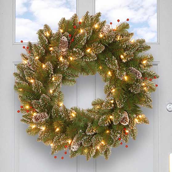 24" Lighted Foliage Wreath Wayfair holiday wreaths pinecones faux berries