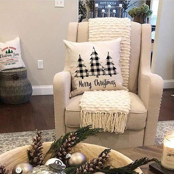 AENEY Christmas Plaid Pillow Cover 18x18 inch for Farmhouse Christmas Decor Black Buffalo Check Throw Pillow Buffalo Plaid Christmas Decorations Throw Pillow Cover farmhouse holiday pillows
