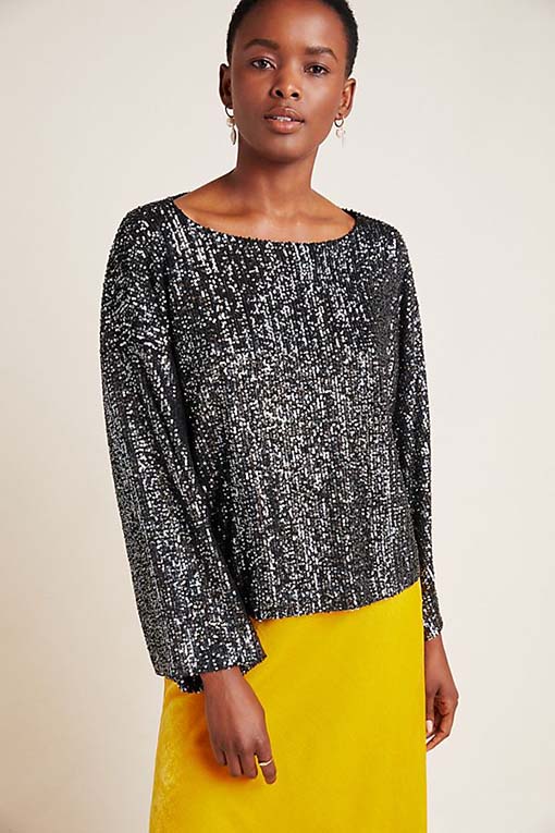 Cupcakes and Cashmere Cora Sequined Top Black holiday party tops parties