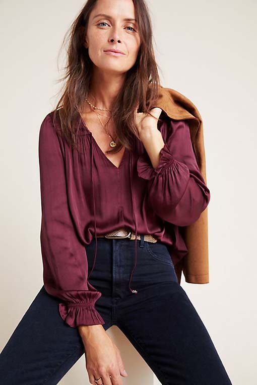 Current Air Bristol Blouse Wine holiday party tops