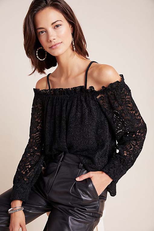 Eri + Ali Romana Lace Top Black holiday tops 