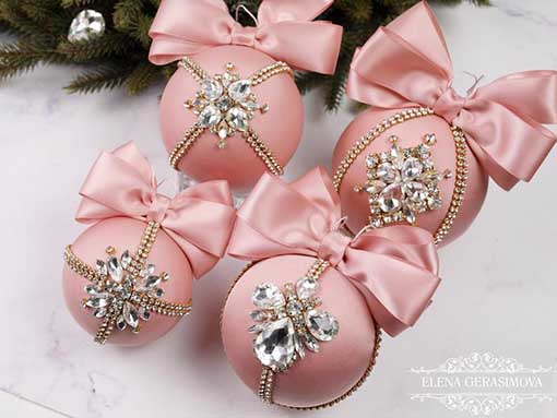 FeltDaisy Christmas Rhinestones Ornaments Blush pink holiday decor