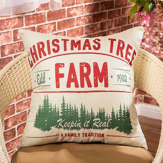 Fjfz Rustic Farmhouse Decor Christmas Tree, Keepin in Real A Family Tradition Winter Holiday Sign Decoration Cotton Linen Home Decorative Throw Pillow Case Cushion Cover for Sofa Couch, 18" x 18"