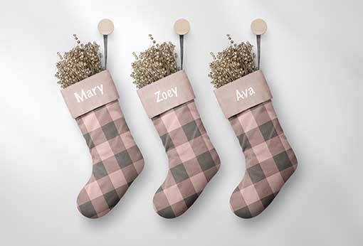 FreshCanopy Buffalo Check Christmas Stockings Pink Gray Grey blush holiday decor