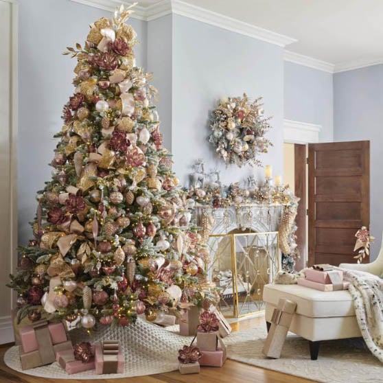Frontgate Champagne Holiday 40-piece Ornament Collection best blush pink christmas ornaments tree