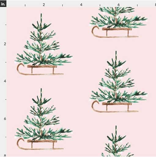 JacksonsWovens Woodland Sled Fabric Blush Holiday Christmas Tree Pink