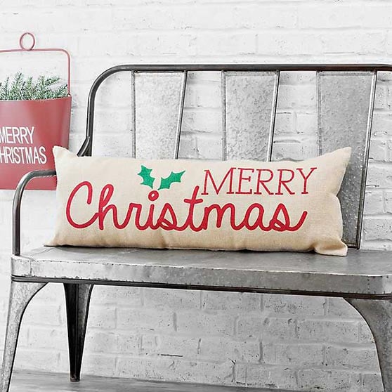 Kirklands Ivory Merry Christmas Bench Pillow farmhouse holiday throw pillows