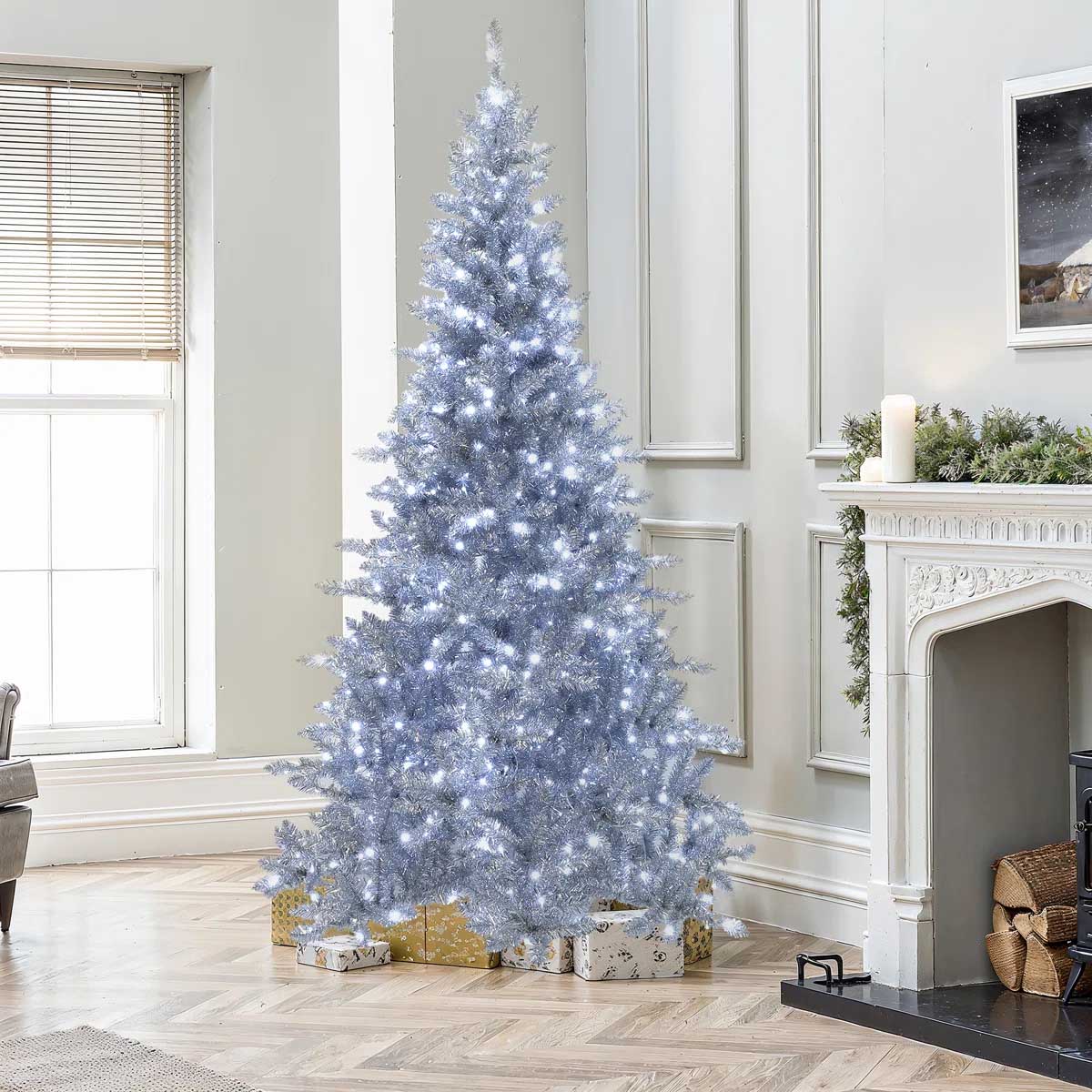 Latitude Run 7.5Ft Pre-Lit Cool White Lights Silver Full Artificial Christmas Tree best silver christmas trees