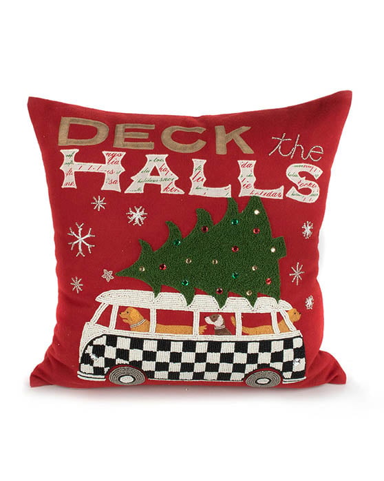 MacKenzie-Childs Hound On Holiday Pillow Deck The Halls Dogs Tree courtly check farmhouse holiday pillows