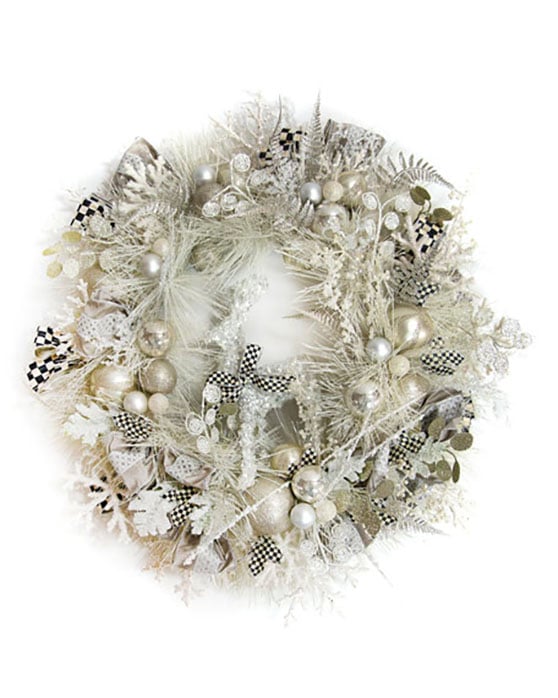 MacKenzie-Childs Snowfall Wreath Silver black white courtly check holiday wreaths