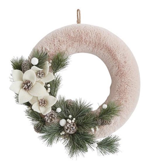 Pier 1 Blush Faux Fur & Floral Wreath pink holiday decor