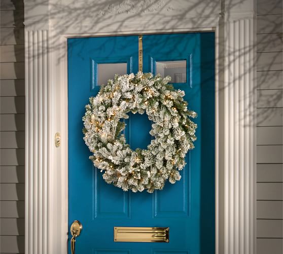 Pottery Barn PRE-LIT FAUX SHEFFIELD SPRUCE FLOCKED WREATH & GARLAND holiday wreaths