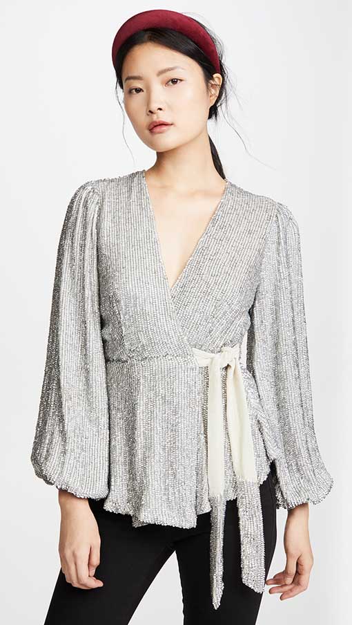 Retrofete Bette Sequin Top Silver holiday party tops 