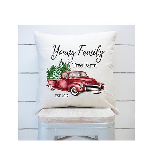 Rustichomemomma Christmas Pillow Cover red pickup truck last name personalized farmhouse holidays