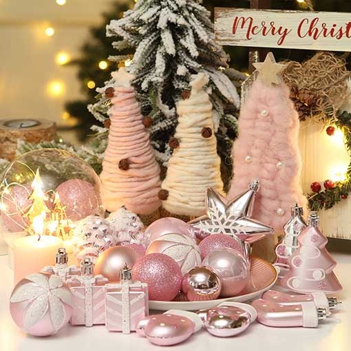 Sea Team 77-Pack Assorted Shatterproof Christmas Balls Christmas Ornaments Set Pink blush pink holiday decor