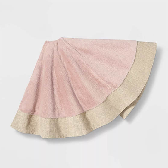Short Pile Faux Fur with Gold Lurex Linen Cuff Tree Skirt - Blush - Wondershop christmas decor trend