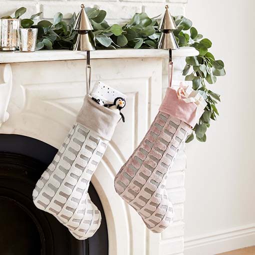 West Elm Archway Cut Velvet Stockings Misty Rose blush pink holiday decor christmas