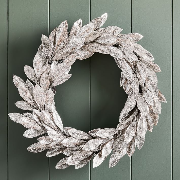 West Elm Glitter Leaves Wreath - Silver holiday wreaths winter