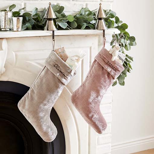West Elm Lush Velvet Stockings Dusty Blush Pink holiday decor