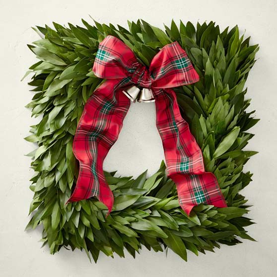 Williams-Sonoma Bay Leaf Square Wreath with Tartan Ribbon holiday wreaths