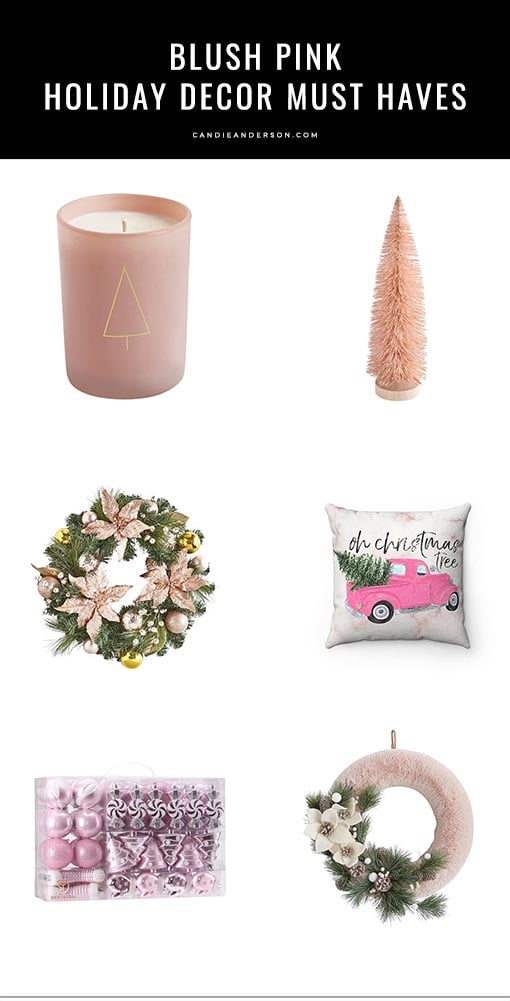 Lifestyle expert, journalist and blogger Candace Rose Anderson of the blog Candie Anderson (candieanderson.com) has the scoop on 27 of trendiest blush pink holiday decor! You will love the Christmas trees, wreaths, stockings, ornaments, pillows, and more.