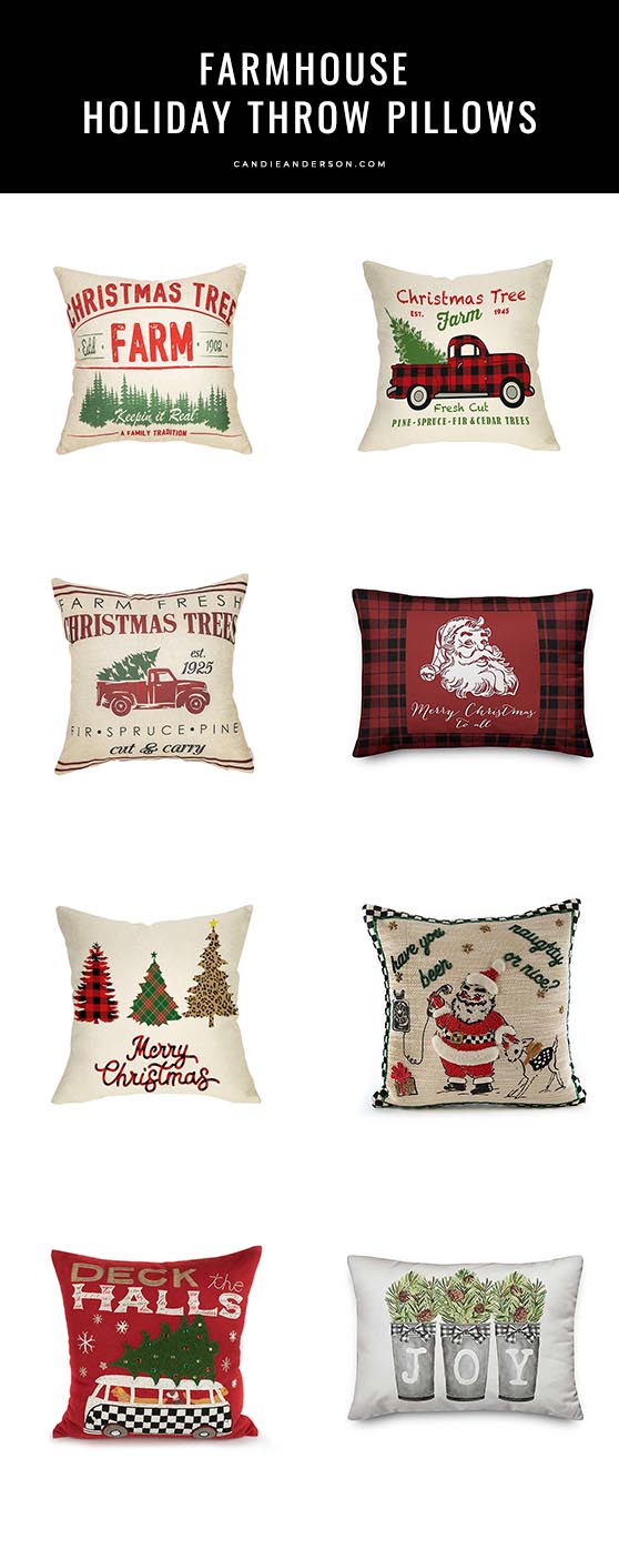 Lifestyle expert, journalist and home decor blogger Candace Rose Anderson of the blog Candie Anderson has the scoop on 30 of the best farmhouse holiday throw pillows for Christmas. 