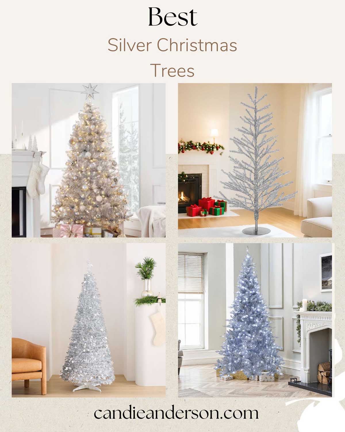 Lifestyle expert, journalist and interior design blogger Candie Anderson of candieanderson.com shares the best silver Christmas trees, expert tips and shows how she styled her silver Christmas tree.