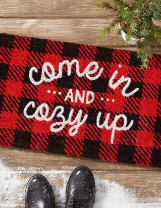 Amscan Come In and Cozy Up Doormat, Front Porch Decor winter doormats red black buffalo check plaid