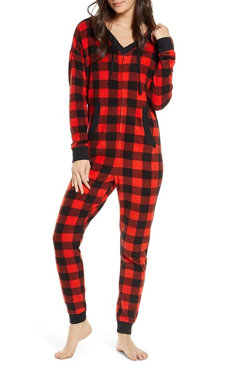 BP Microfleece Hooded Jumpsuit Pajamas Red Fiery Buffalo Check winter pajamas pajama set