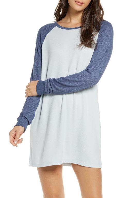 BP. Warm Me Up Long Sleeve Baseball Nightshirt Blue Drift winter pajamas women
