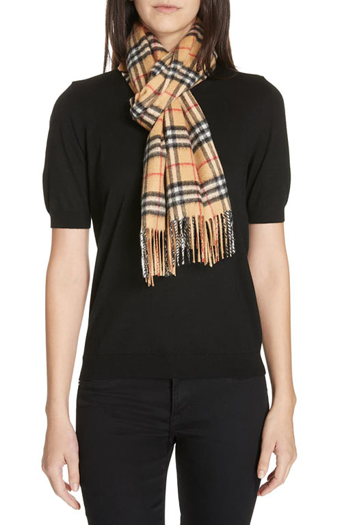 BURBERRY Vintage Check Cashmere Scarf Antique Yellow holiday gifts mom 