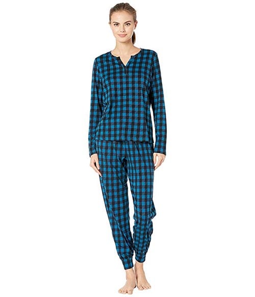 Cosabella Ski Trip Printed Pima Cotton PJ Set Celestial Plaid Black Blue winter pajamas