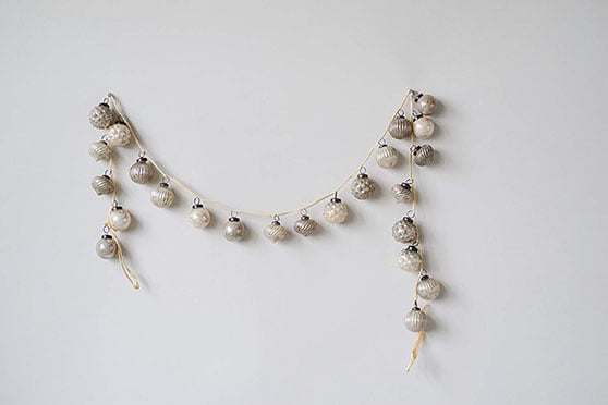 Creative Co-op Distressed White & Grey Embossed Mercury Glass Ornament Fabric String Garland, Multicolor holiday garlands christmas