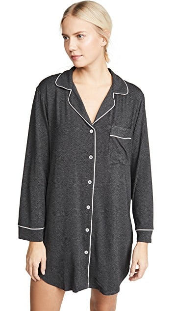 Eberjey Gisele Sleepshirt Charcoal Heather Sorbet Pink winter pajamas women button down