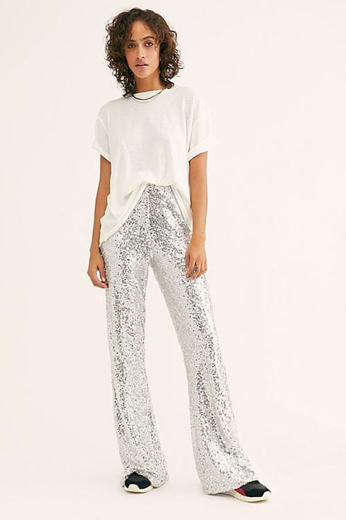 Free People Festival Sequin Pant Silver pants women flare flared
