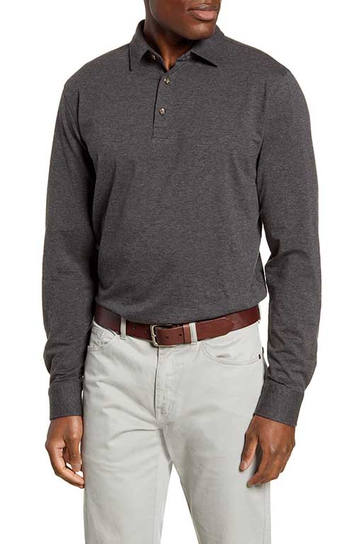 PETER MILLAR Crown Fleece Long Sleeve Stretch Cotton & Cashmere Polo Iron holiday gift 