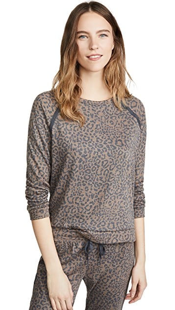 PJ Salvage Leo Sport Sweatshirt Toffee leopard print winter pajama top pajamas women leopard print