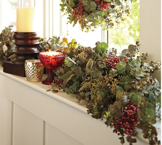 Pottery Barn FRESH HOLIDAY EUCALYPTUS & BERRY GARLAND holiday garlands christmas